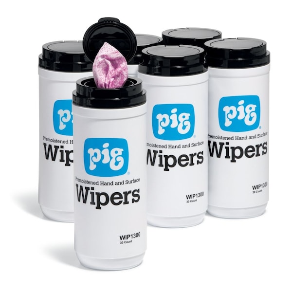 Pig PIG Premoistened Hand and Surface Wiper 180 wipers/case, 30 wipers/disp, 6 disp/case 12" L x 10" W WIP1300 - main